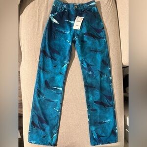 ZARA Blue Fish Print Straight Jeans Sz 2 High Rise